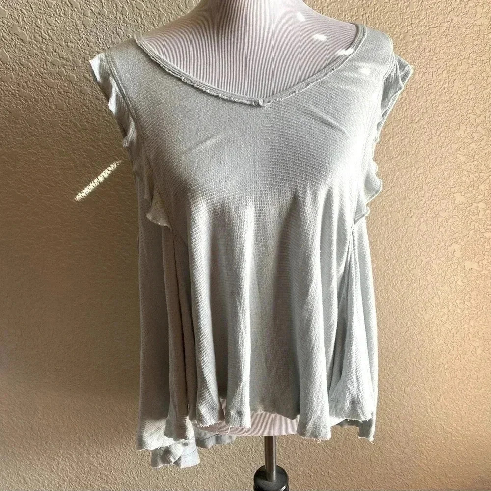 Free People Textured High Low Tank Tunic Sleeveless Cold Shoulder Blue Top: Med